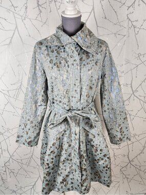 Samuel Dong Baby Blue Silver Polkadot Full Zip Belted Trench Coat